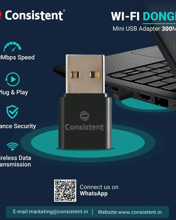 This mini USB WiFi dongle provides a stable 300Mbps connection for your laptop or PC. It's a simple plug-and-play device that ensures secure, wireless data transmission for smooth browsing and streaming.