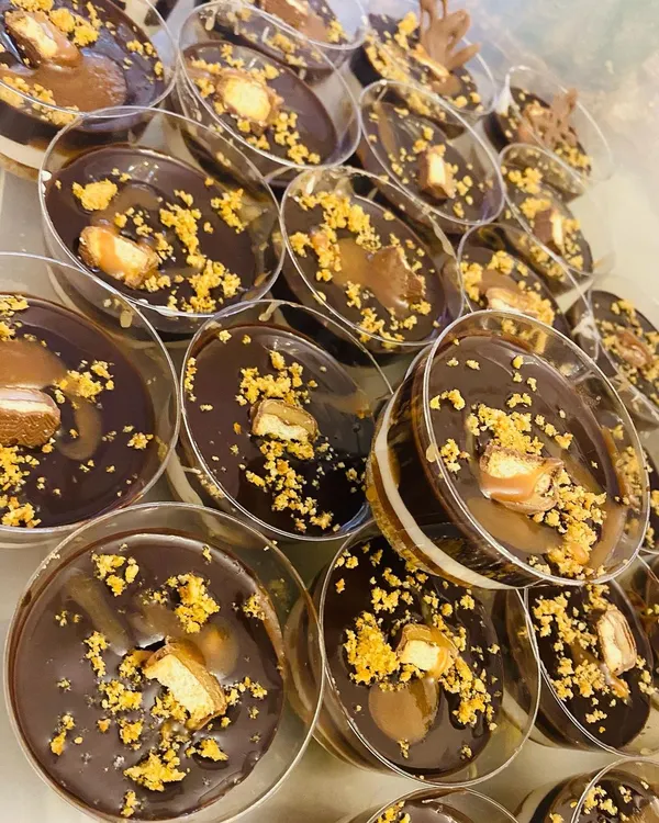 My bestselling Twixter dessert, served in individual cups. They are so good and perfect for parties or a quick chocolate and caramel fix.