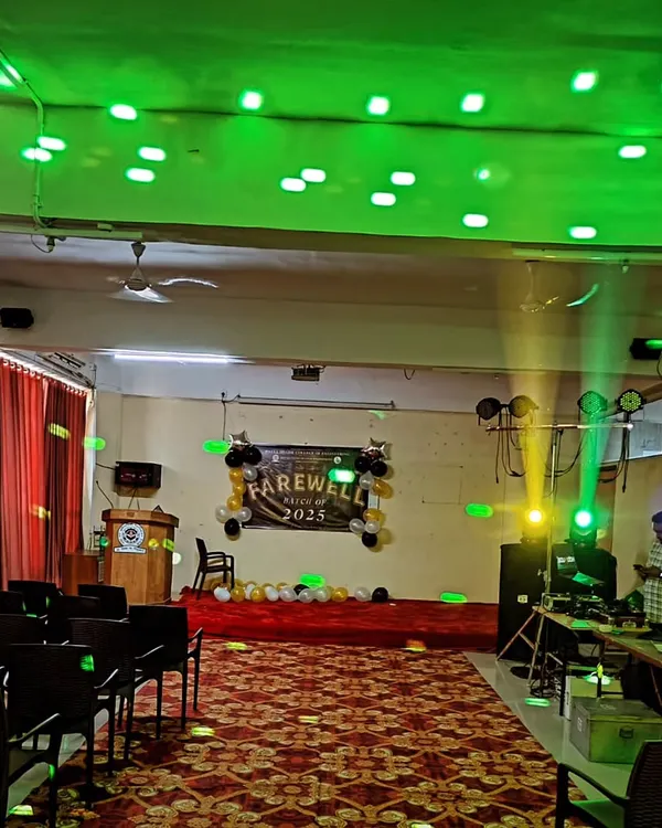 A setup for a 'Farewell Class of 2023' party. I provided the backdrop, balloon decorations, and a full DJ and lighting system to make it a memorable night.