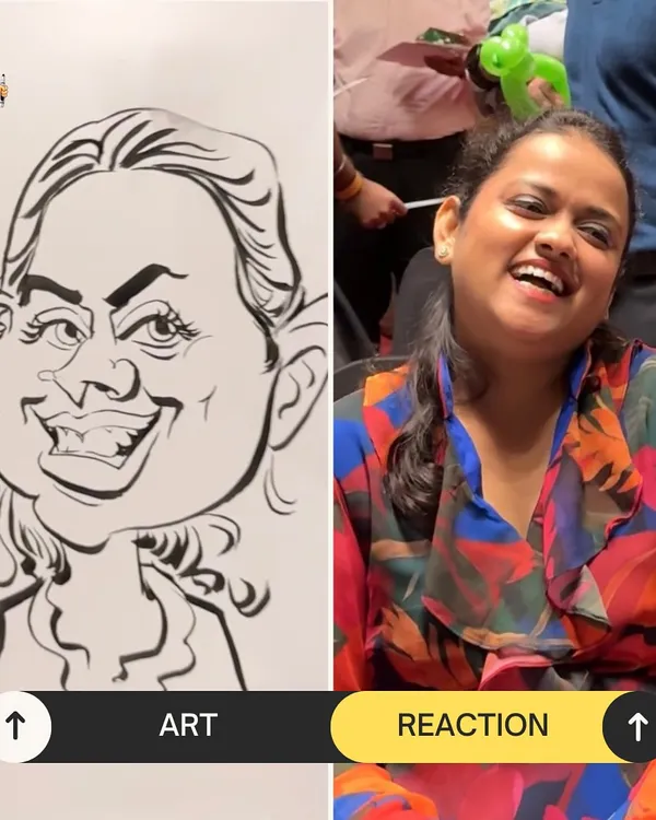 This is the magic I bring to every event. On one side, the art, and on the other, the priceless reaction. My goal is to capture not just a face, but a personality, and turn it into a moment of pure joy.