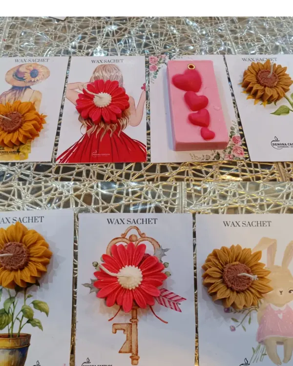 I also create these beautiful and fragrant wax sachets. They come with artistic backing cards and are perfect as small gifts, wedding favors, or for scenting wardrobes and drawers.