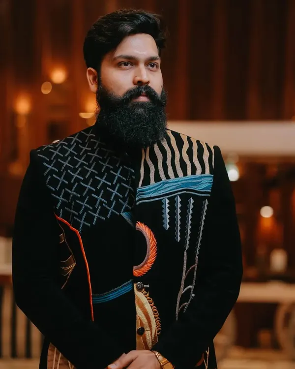 This client chose our abstract art bandhgala for his special event. The unique design and perfect fit highlight his personal style and commanding presence.