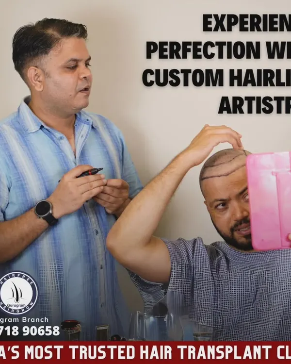 The first step in creating a great result is designing a great hairline. Here, I'm working with a patient to map out a hairline that is both natural and perfectly suited to his facial features.