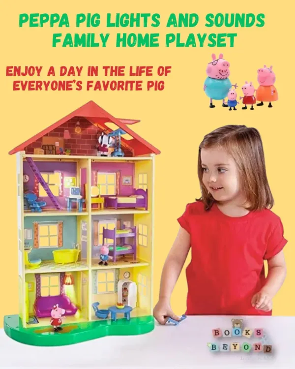 Step into the world of Peppa Pig with this Lights and Sounds Family Home Playset. With four floors and seven rooms, it provides a perfect setting for recreating favorite show moments.