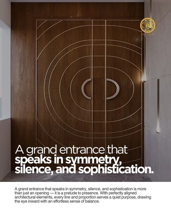 This grand entrance is more than just a door; it's a statement of symmetry and sophistication. I designed this piece with perfectly aligned architectural elements to create a sense of quiet purpose and balance, setting a tone of elegance from the very first step inside.