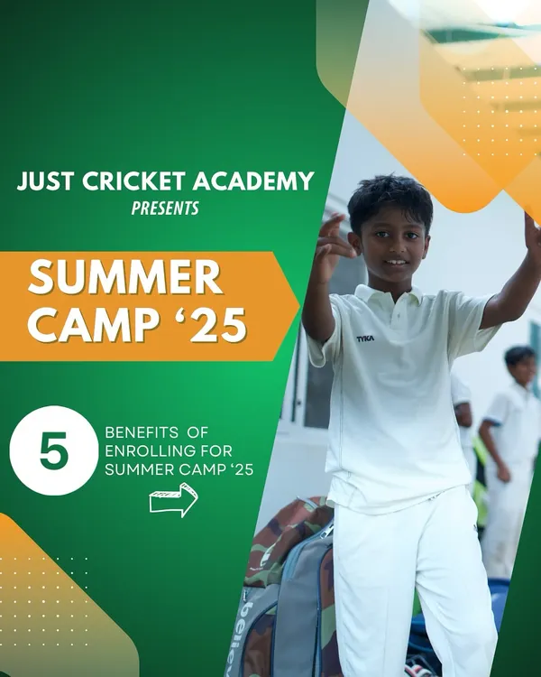 Announcing our Summer Camp '25! This graphic highlights the 5 key benefits of enrolling, including teamwork, match exposure, and expert training.