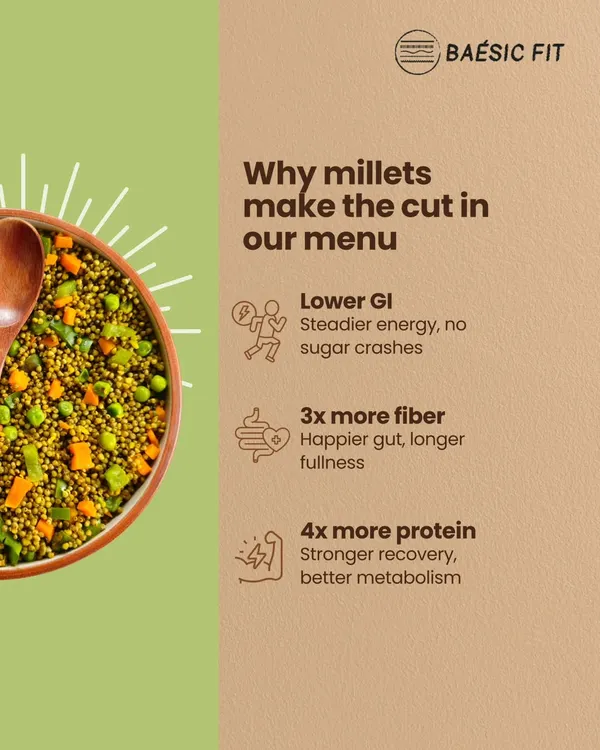 Why We Love Millets: Swapping white rice for millets is a small change with big benefits. Millets offer a lower GI for steadier energy, 3x more fiber for a happier gut, and 4x more protein for better recovery. It's a simple upgrade your body will thank you for.