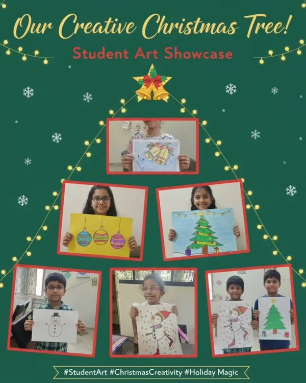 Our creative Christmas tree! This beautiful collage showcases the festive artwork created by our talented little artists for the holiday season.