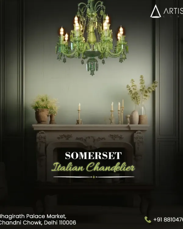 For a touch of classic European artistry, I offer pieces like this Somerset Italian chandelier. The unique green glass and intricate detailing make it a rare masterpiece that adds a bold yet timeless element to any room.