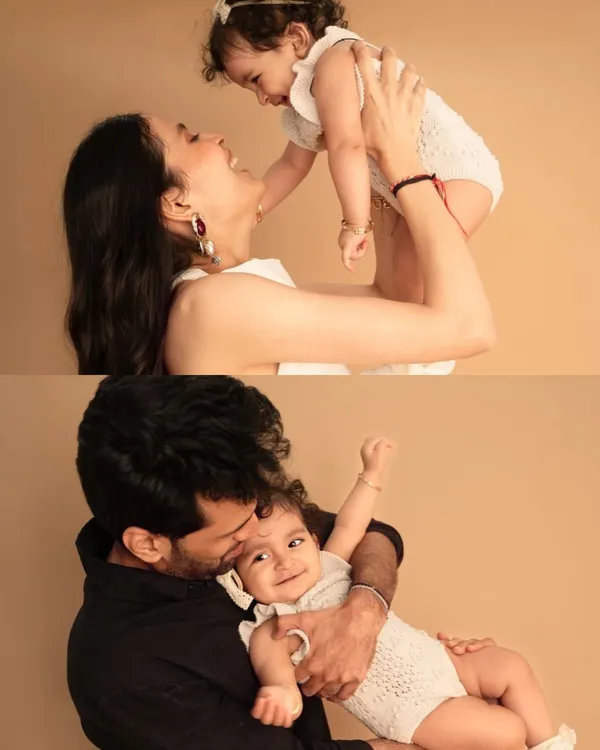 The purest love, captured in two beautiful moments. A mother lifting her daughter up to the sky, and a father holding his baby girl close. These are the memories that last a lifetime.