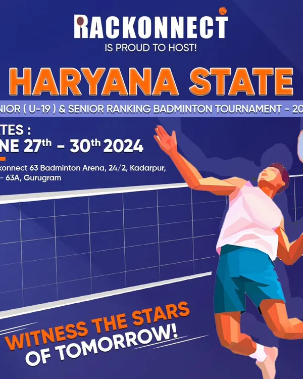 This poster announces the Haryana State Junior & Senior Ranking Badminton Tournament we hosted. We are a trusted partner for official sporting bodies to execute large scale championships.