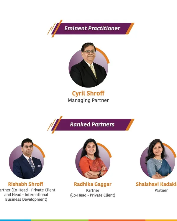 Our team's excellence in Private Wealth Law is recognized by Chambers and Partners, with our Managing Partner Cyril Shroff named an 'Eminent Practitioner' and Partners Rishabh Shroff, Radhika Gaggar, and Shaishavi Kadakia ranked for their exceptional work.