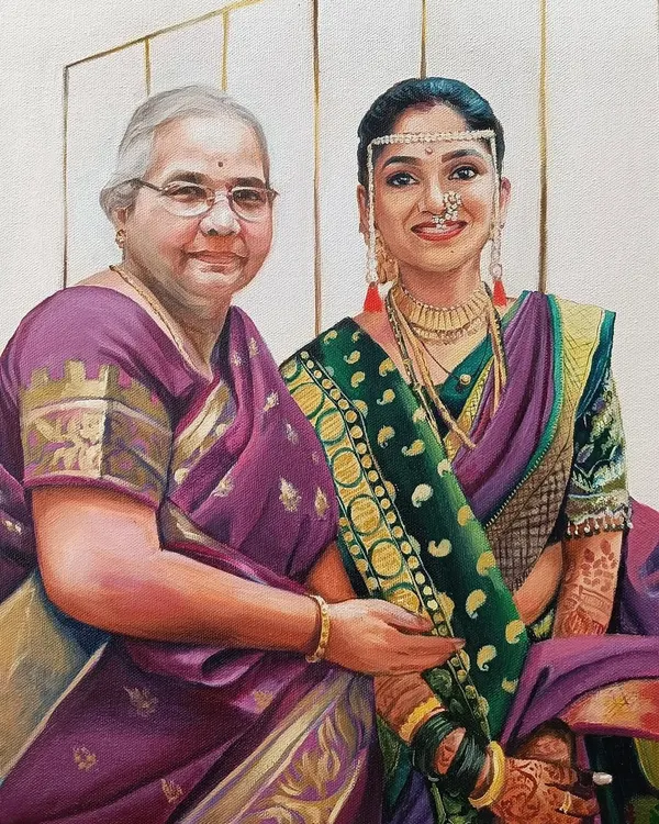 This memorial portrait was created by combining two different photos to bring a bride and her late grandmother together. It's an incredibly emotional and meaningful way to honor a loved one's memory.