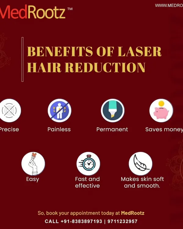I believe in educating my patients on the full range of benefits. This graphic summarizes why laser hair reduction is a game changer. It is a precise, fast, and effective treatment that offers a permanent solution, ultimately saving you time and money while leaving your skin soft and smooth.