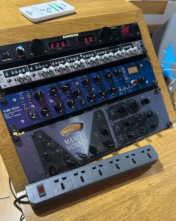 This is the gear that shapes my sound. Every knob and fader on this Manley Voxbox and Tube-Tech compressor plays a part in crafting the perfect vocal take for your track.