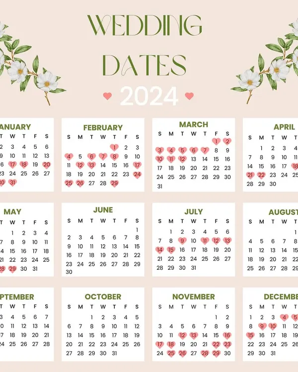 Planning to get married in 2024? We've got you covered. Here is a calendar of all the auspicious wedding dates to help you start your planning journey.