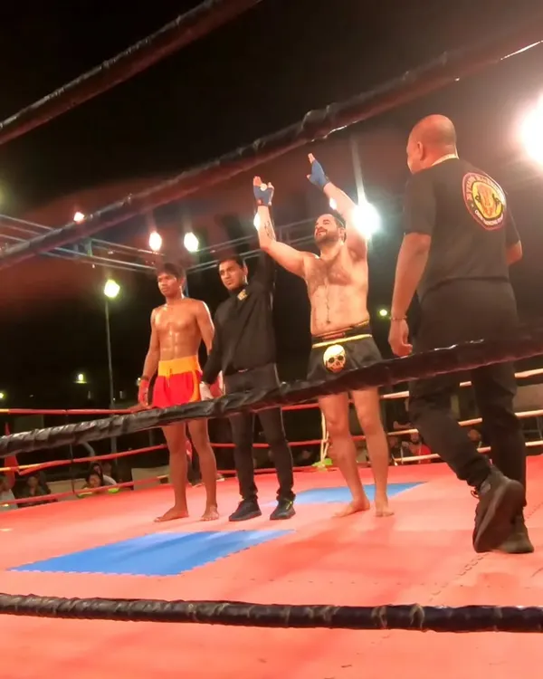 And the undisputed champion is Sakkun Tickoo. This is the moment of victory after five brutal rounds for the IAKO National Pro Kickboxing title.