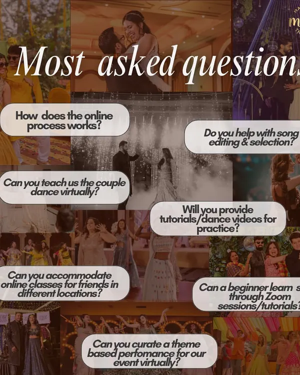 Got questions about how we can plan your entire sangeet online? I've got answers. This section breaks down my entire virtual choreography process, step by step.