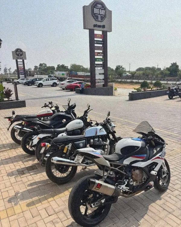 A lineup of superbikes enjoying a break at Big Bay. We are NH44's most preferred highway pitstop for riders who appreciate good vibes and great views.