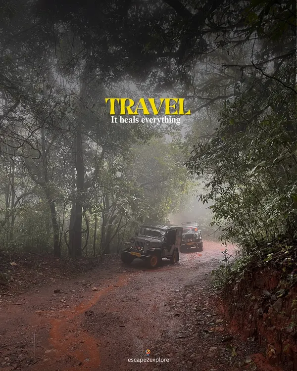 Travel heals everything. An off-road jeep navigating a muddy, misty forest path is the perfect metaphor for the adventures I offer.