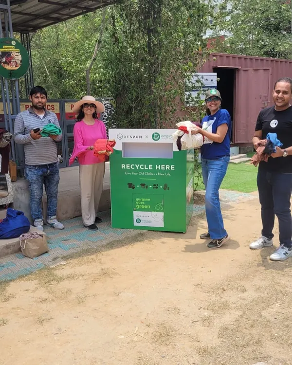 We've partnered with Respun to give your clothes a second life. Drop them off at our permanent recycling bins to save water, reduce CO2, and help upskill rural women in Haryana.