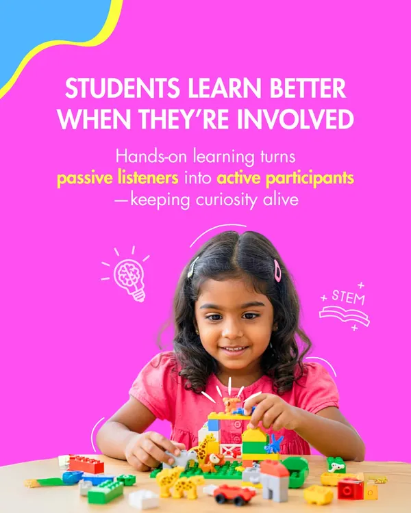 A young girl is completely absorbed in her building activity, illustrating a core principle of my method. When students are actively involved, they transform from passive listeners into engaged participants, keeping their natural curiosity alive.