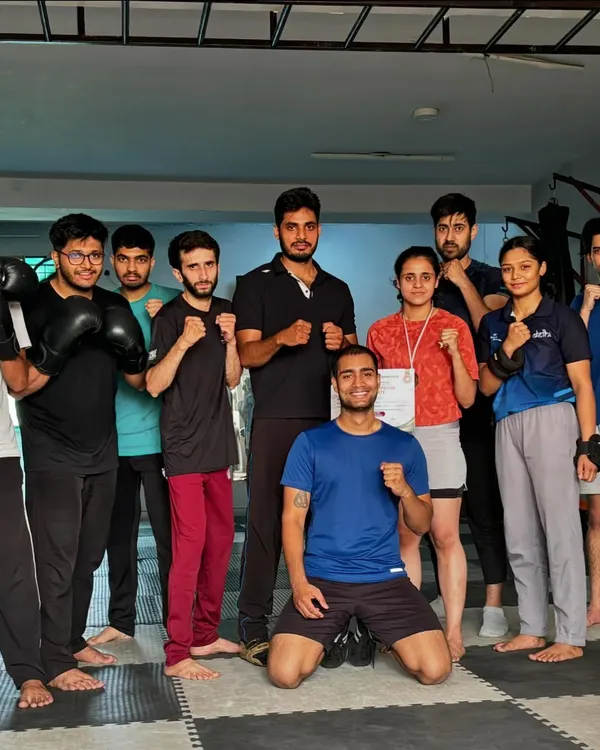 The team celebrating Saniya Khan's gold medal win at the Prayagraj district championship. A victory for one is a victory for all of us.