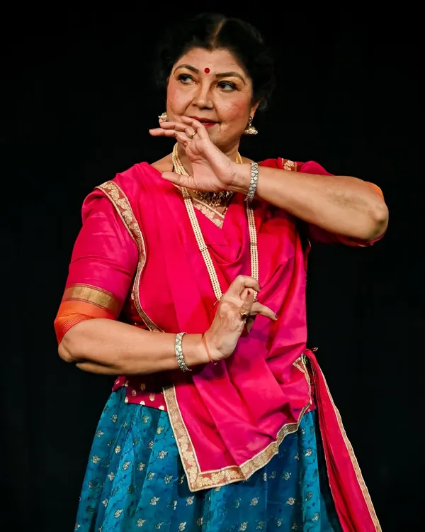 A beautiful portrait of my Aai (mother) and Guru, Smt. Radhika Sathe, capturing her grace and expressive artistry on stage. Her dedication is a constant source of inspiration for me.