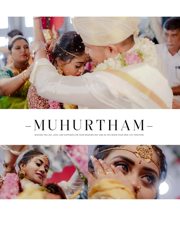 The emotional peak of the Muhurtham. This collage captures the tying of the Thali and the tearful, joyous expressions of the bride, moments filled with profound meaning.