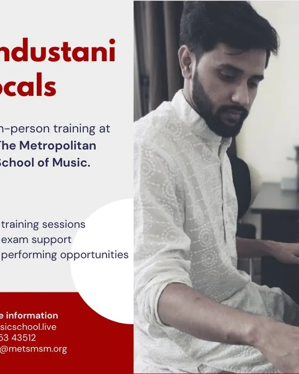 We offer in-person training for Hindustani vocals at our Gurugram school. The program includes dedicated training sessions, exam support, and opportunities to perform.