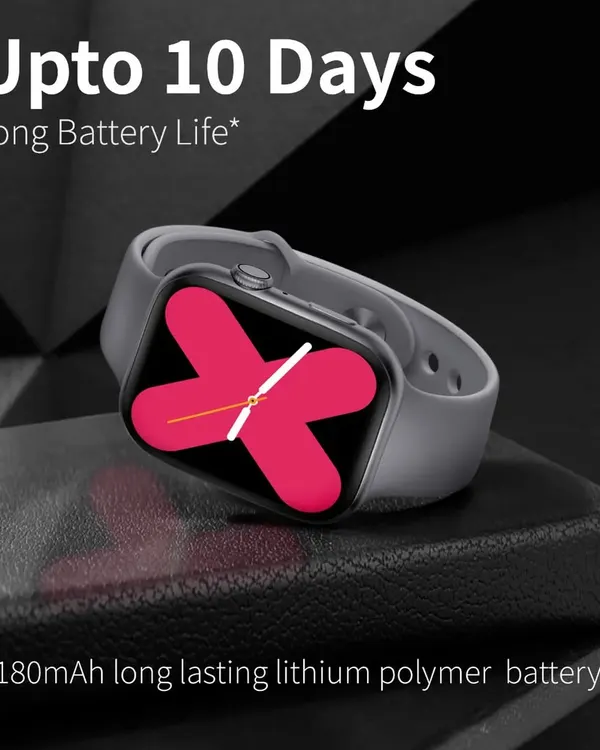 A creative product infographic for a smartwatch. This image combines a sleek product shot with text overlays to highlight key features like battery life, making it perfect for A+ content on Amazon.