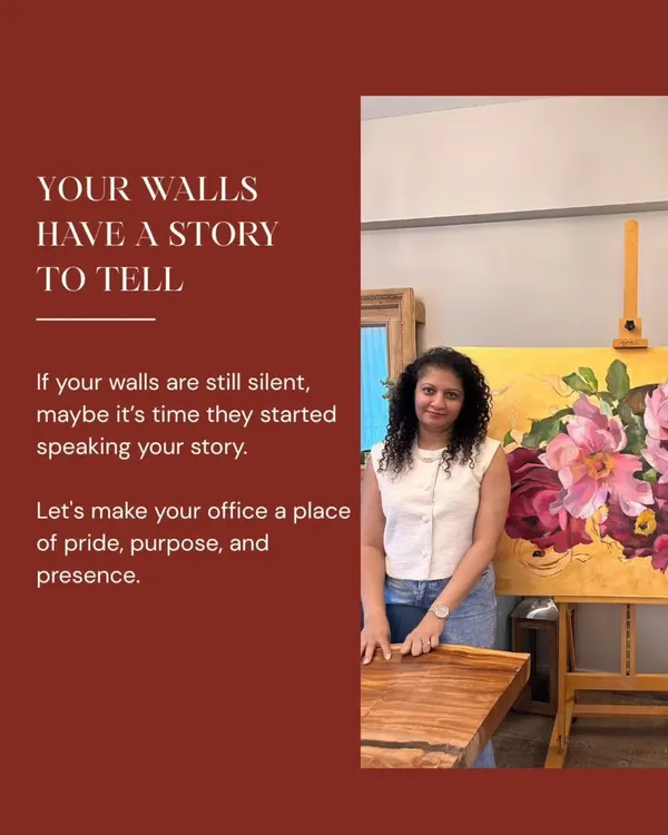 I believe every wall has a story to tell, and art is the perfect language. Here I am in my studio with a floral commission, ready to help clients make their office or home a place of pride and purpose.