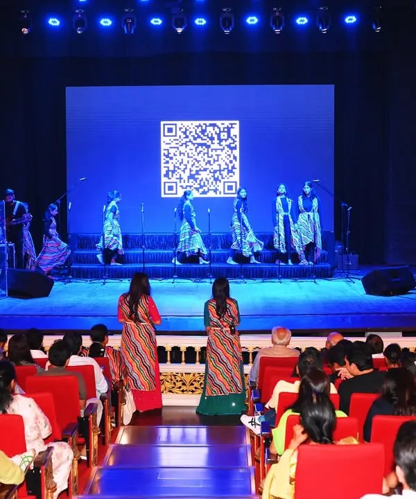 The grand view of our 'Sakhya 2025' showcase at the iconic Royal Opera House. It was an evening where the collective energy of our students, teachers, and audience filled the historic hall.