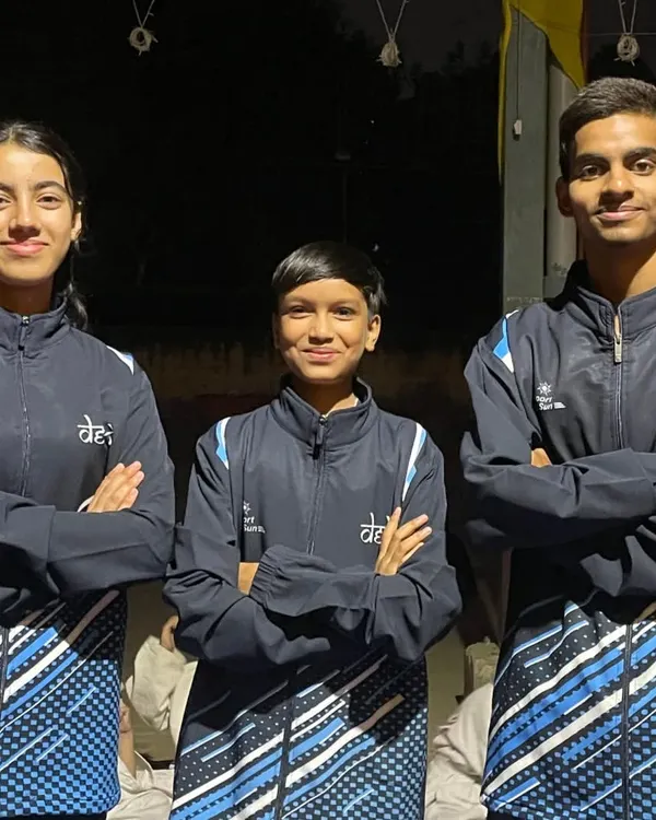 Our champions ready for the SGFI Nationals 2024. From left to right: Aalya Gupta (U-55kg), Rachna Kumari (U-29kg), and Ansh Sharma (U-48kg).