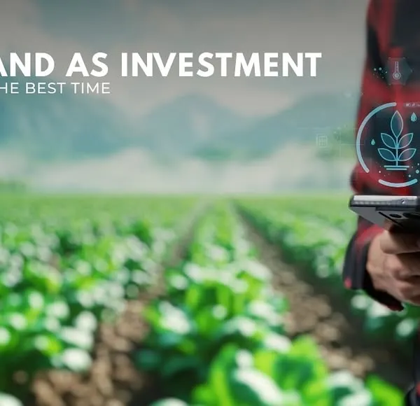 This graphic illustrates the core concept of farmland as a modern investment. It represents the fusion of technology and agriculture to create a secure, rewarding asset class away from urban volatility.