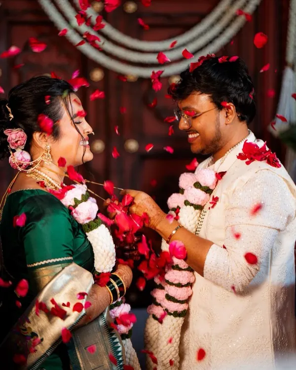 This is what it's all about. Seeing my crochet varmala, something I poured hours into, being part of a couple's most special day is a feeling I can't describe. This handmade garland won't wilt, serving as a forever keepsake of their vows.