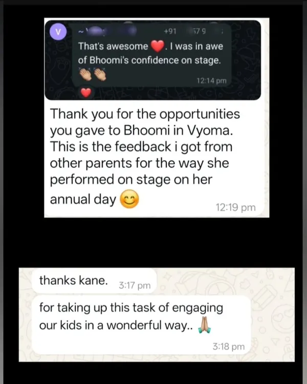 "I was in awe of Bhoomi's confidence on stage." Feedback like this from parents is our greatest reward. Seeing our students shine and grow in confidence is why we do what we do. Gratitude!