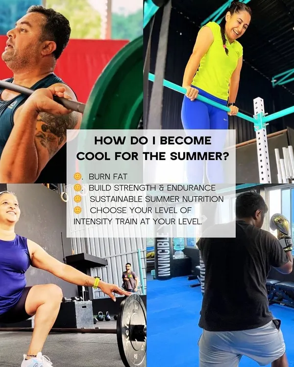 Get cool for the summer with our transformation program. This graphic details our approach, which includes fat burning, building strength and endurance, and sustainable nutrition guidance, all tailored to your intensity level.