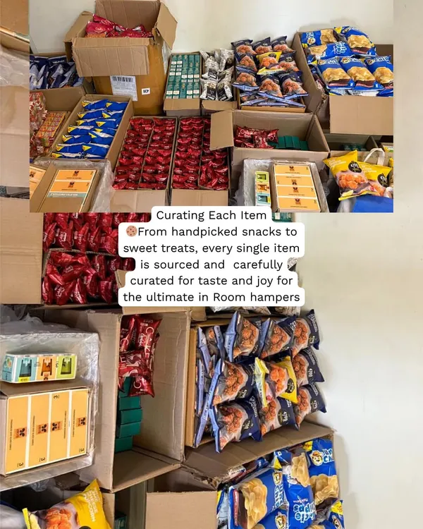A look at the sheer volume of items we source for a large corporate order. For these 200 hampers, we handpicked every snack and sweet treat to create the ultimate room drops for an event in Goa.