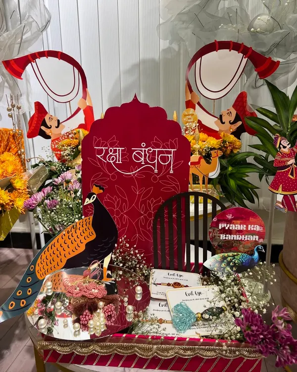 A grand Raksha Bandhan trousseau setup for a bride-to-be. These large-scale displays are a key part of wedding gifting, a profitable niche we explore in my coaching.