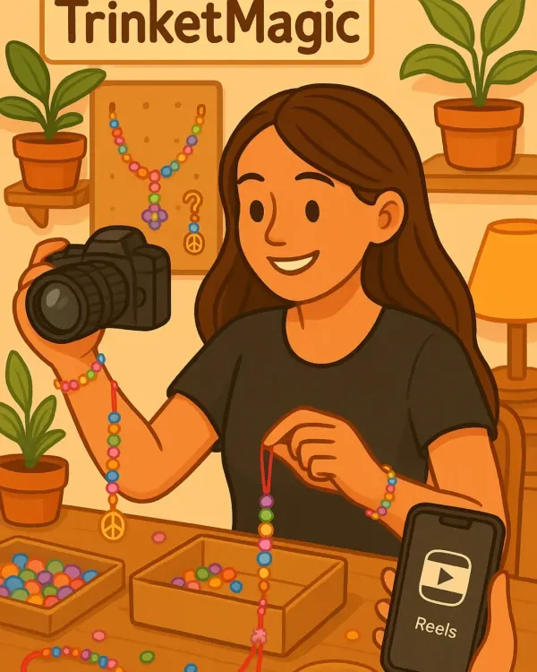 Ever wondered how your Trinketmagic pieces come to life? It's a one-woman show. This illustration shows me in my element, designing, shooting, and creating content for you.
