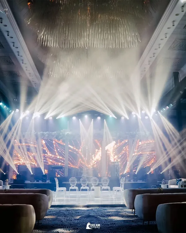 The stunning stage setup for Isht and Paavni's cocktail night in Dubai, ready for a night of celebration.