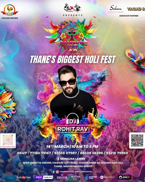 The official poster for Thane's Biggest Holi Fest where I was a featured DJ. I have years of experience playing for large-scale festival crowds and know how to manage the energy of a full-day event.