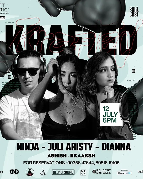 This poster for Krafted 5th Edition showcases a lineup blending international talent like Juli Aristy with local favorites. It's a prime example of the balanced artist curation I do for Soul Cast events.