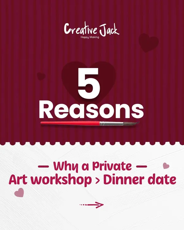 This graphic poses the question: "Why a Private Art workshop > Dinner date?" It's the perfect introduction to a unique and memorable date night idea.