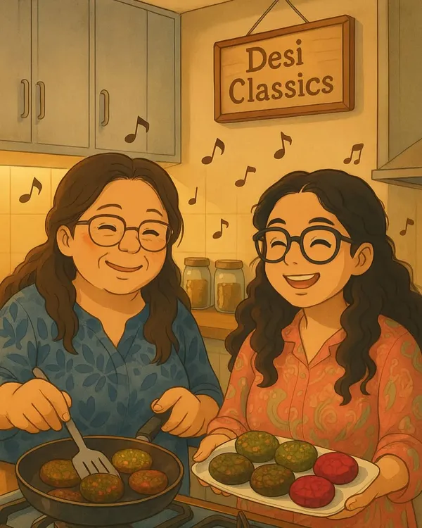 This illustration captures the heart of our kitchen perfectly. It's just my mom and me, sharing stories and laughter while cooking the same recipes our nani and dadi taught us. This is the love you taste in every bite.