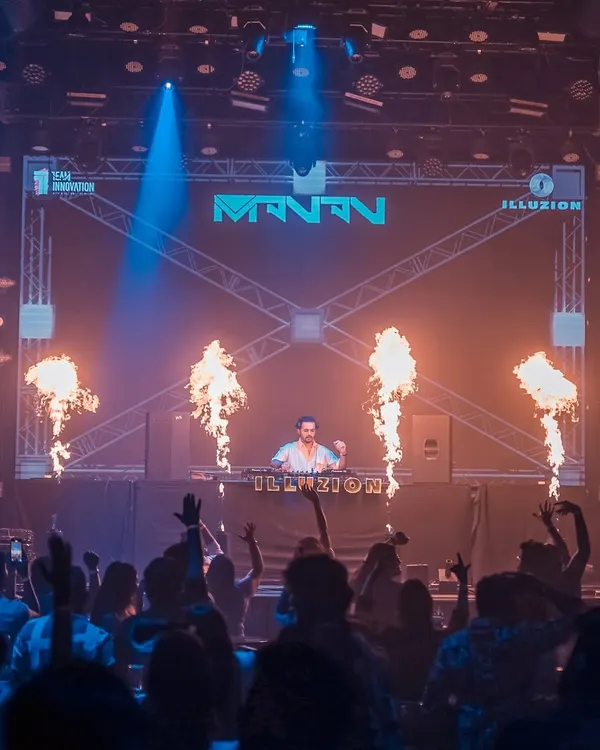 The stage at Illuzion Hyderabad erupts in flames. I'm not afraid to use a little fire to heat things up.