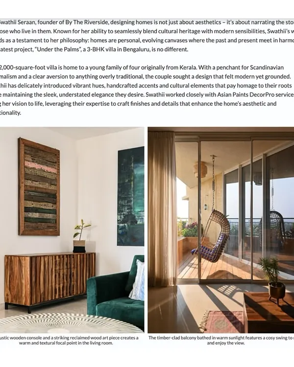 Thank you to Beautiful Homes India for featuring this timeless home. This article highlights the blend of Scandinavian minimalism with South Indian heritage.