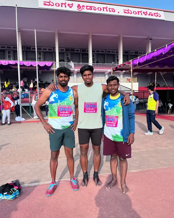 Together as a team after a successful day at the South Asian Masters Athletics Championship. The camaraderie and shared sense of achievement are just as important as the individual medals.