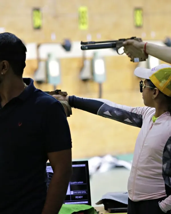 A glimpse of the pistol shooting event in action. I organize competitions that cater to various disciplines, ensuring both air pistol and air rifle athletes have a professional platform to test their skills against the best.